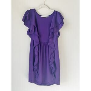 Ali Ro Size 4 Dark Purple Short Sleeve Ruffle Flittery Knee Length Dress: